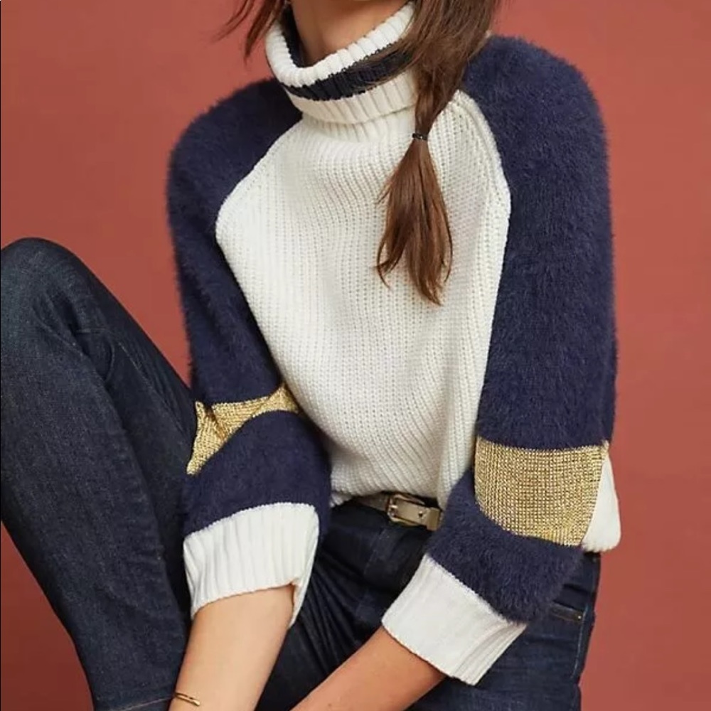 💥Anthro Isla Maude Color Block Turtleneck Sweater